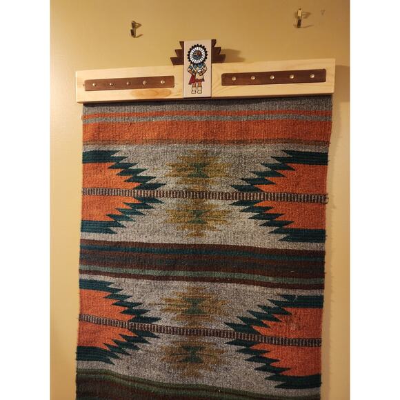 Native American Southwestern Style Wool Rug Handwoven Wall Hanging 61x28 - Picture 16 of 16